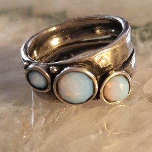 Vintage Sterling Silver Fire Opal Ring sz  6-1/2   6.2g  Great Fire